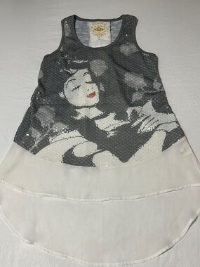 Disney Gray White Ivory Layered Sequin Tank Top